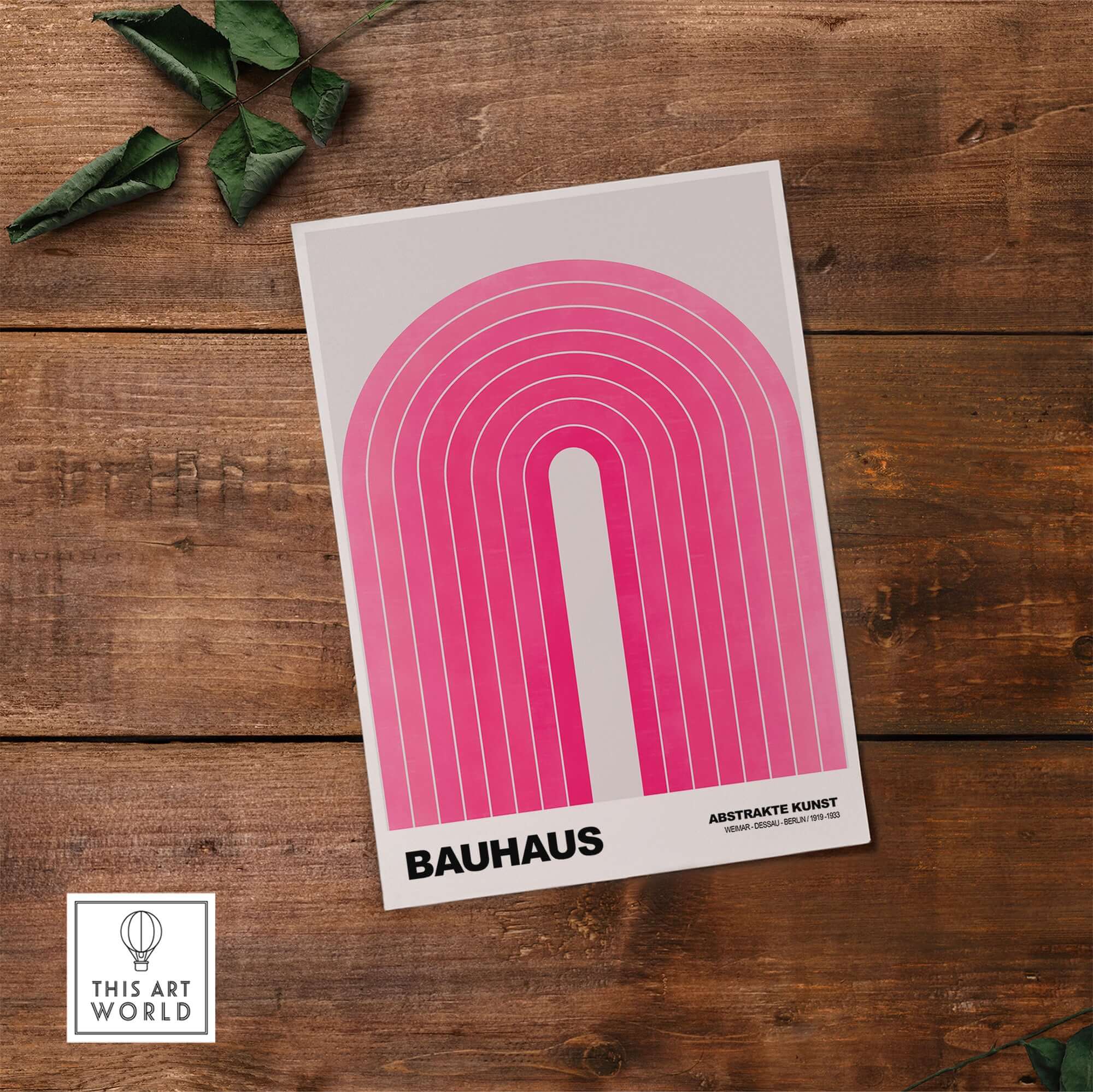 Bauhaus Exhibition Prints - Concentric Pink Arch Poster Minimalist Geometric Art featuring bold pink arch lines.