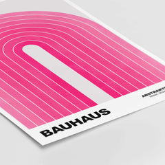 Bauhaus Exhibition Prints - Concentric Pink Arch Poster Minimalist Geometric Art featuring bold pink lines.