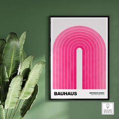 Bauhaus Exhibition Prints - Concentric Pink Arch Poster Minimalist Geometric Art featuring vibrant concentric arches.