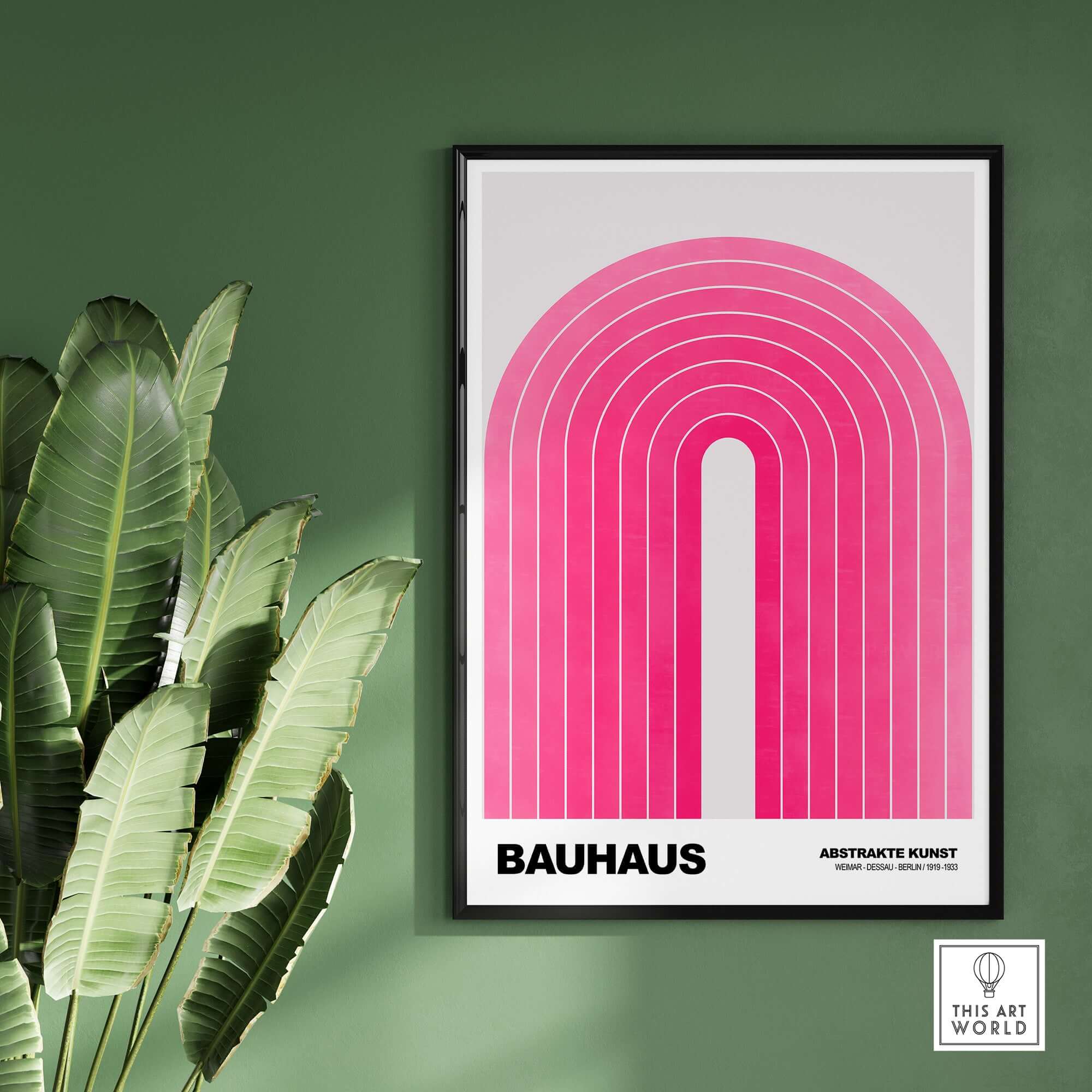 Bauhaus Exhibition Prints - Concentric Pink Arch Poster Minimalist Geometric Art featuring vibrant concentric arches.