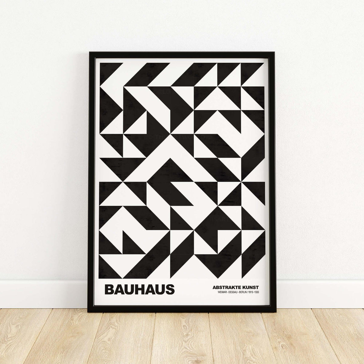 Bauhaus Exhibition Prints - Geometric Triangle Pattern Poster Black White Abstract showcasing a black and white geometric design.