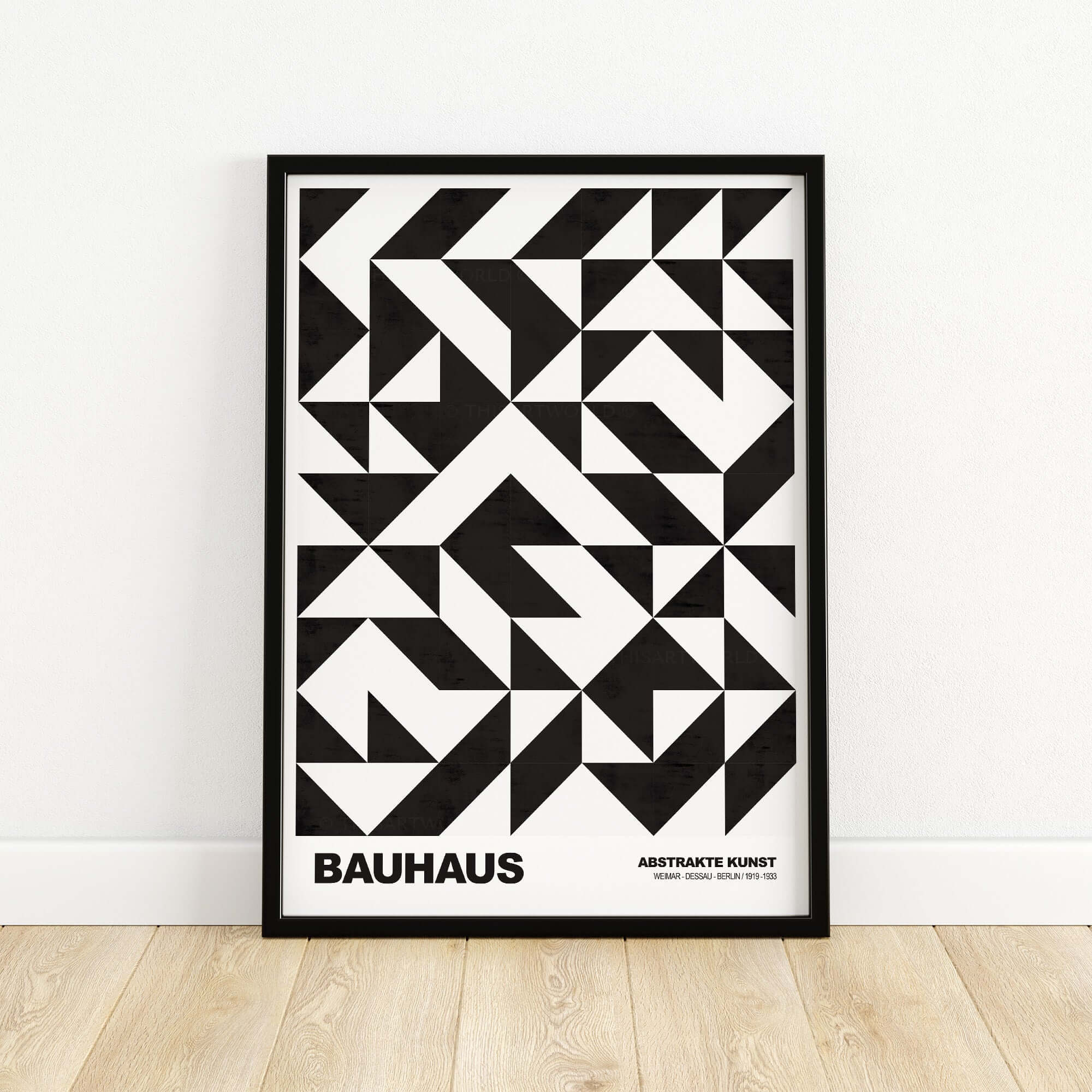 Bauhaus Exhibition Prints - Geometric Triangle Pattern Poster Black White Abstract showcasing a black and white geometric design.