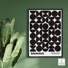 Bauhaus Exhibition Prints - Geometric Circle Shapes Art Print Black White Pattern featuring black geometric shapes on a white background.