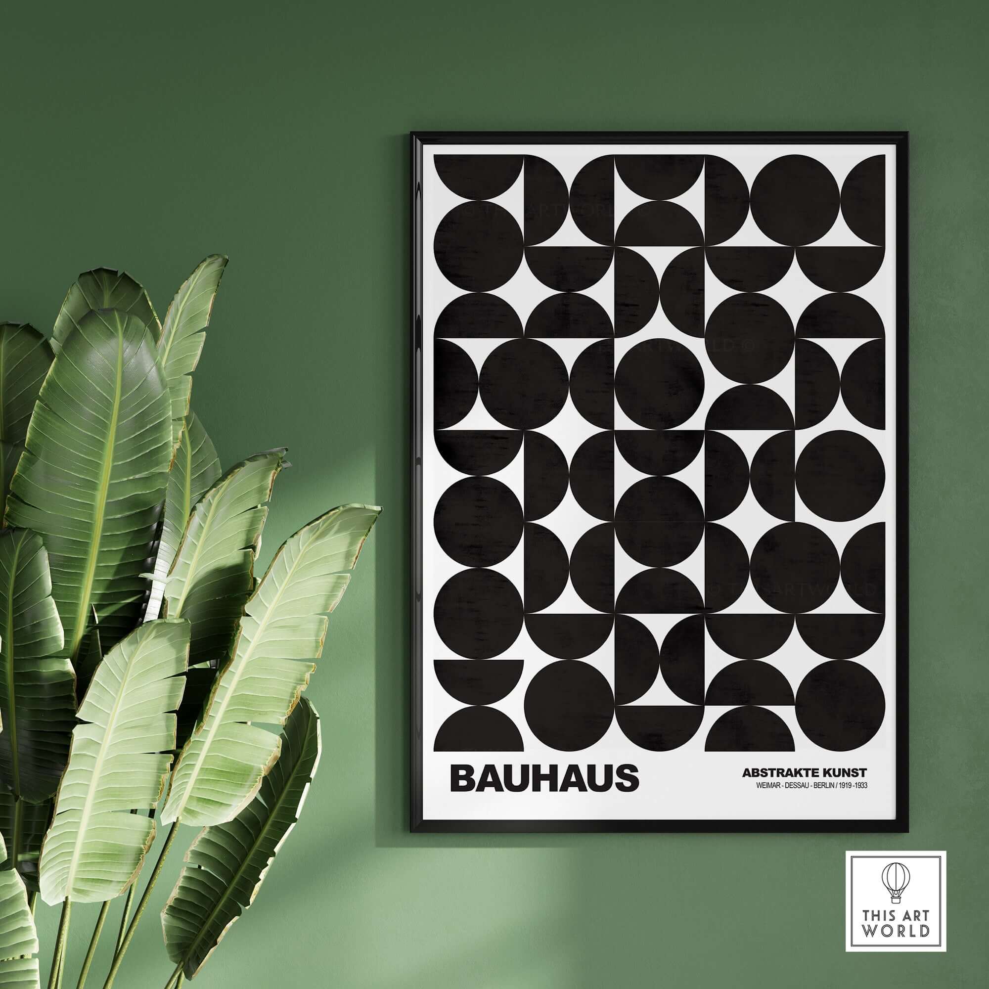 Bauhaus Exhibition Prints - Geometric Circle Shapes Art Print Black White Pattern featuring black geometric shapes on a white background.