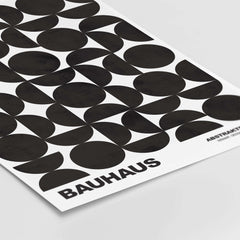 Bauhaus Exhibition Prints - Geometric Circle Shapes Art Print Black White Pattern showcasing black geometric shapes on white.