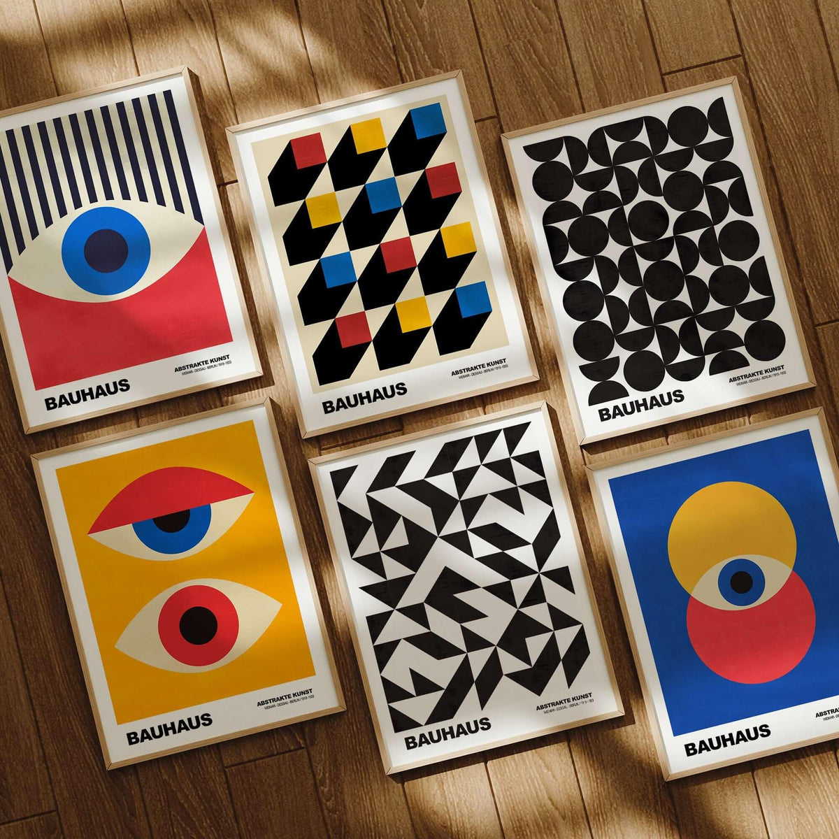 Bauhaus Exhibition Prints - Geometric Triangle Pattern Poster Black White Abstract art collection featuring vibrant designs.