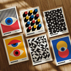 Bauhaus Exhibition Prints - Geometric Triangle Pattern Poster Black White Abstract art collection featuring vibrant designs.