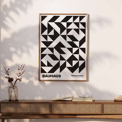Bauhaus Exhibition Prints - Geometric Triangle Pattern Poster Black White Abstract showcasing a dynamic black and white design.
