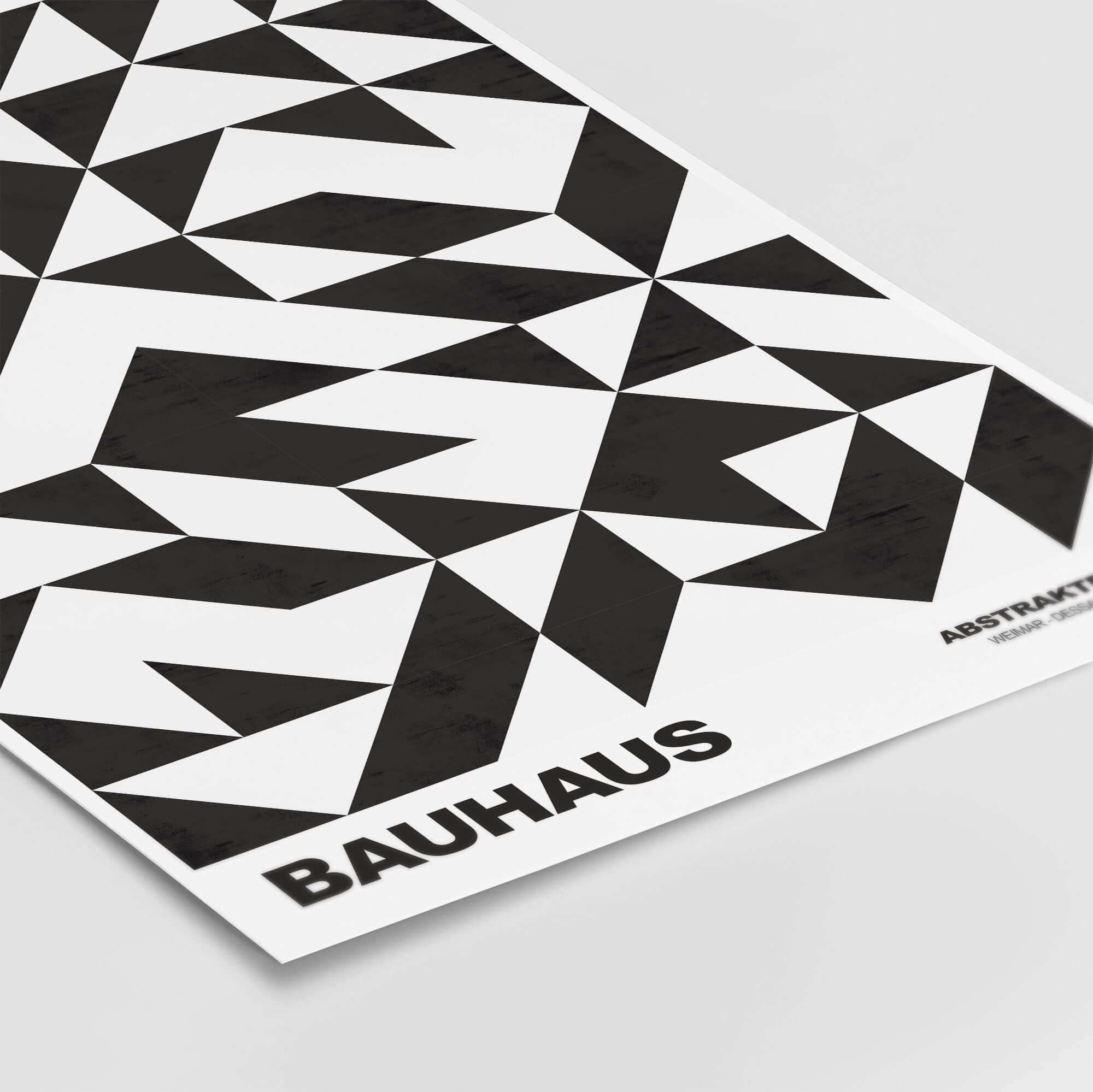 Bauhaus Exhibition Prints - Geometric Triangle Pattern Poster Black White Abstract showcasing a bold black and white triangle design.