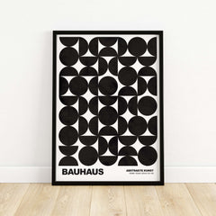 Bauhaus Exhibition Prints - Geometric Circle Shapes Art Print Black White Pattern featuring black geometric shapes on a white background.