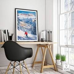 Beaver Creek Colorado Downhill Skier Poster - Winter Sports Wall Art framed in a modern office setting with a stylish chair.