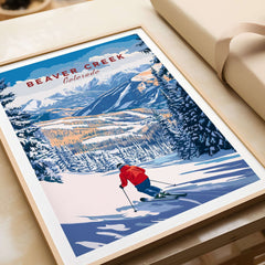 Beaver Creek Colorado Downhill Skier Poster - Winter Sports Wall Art showcasing an enthusiastic skier on snowy slopes.