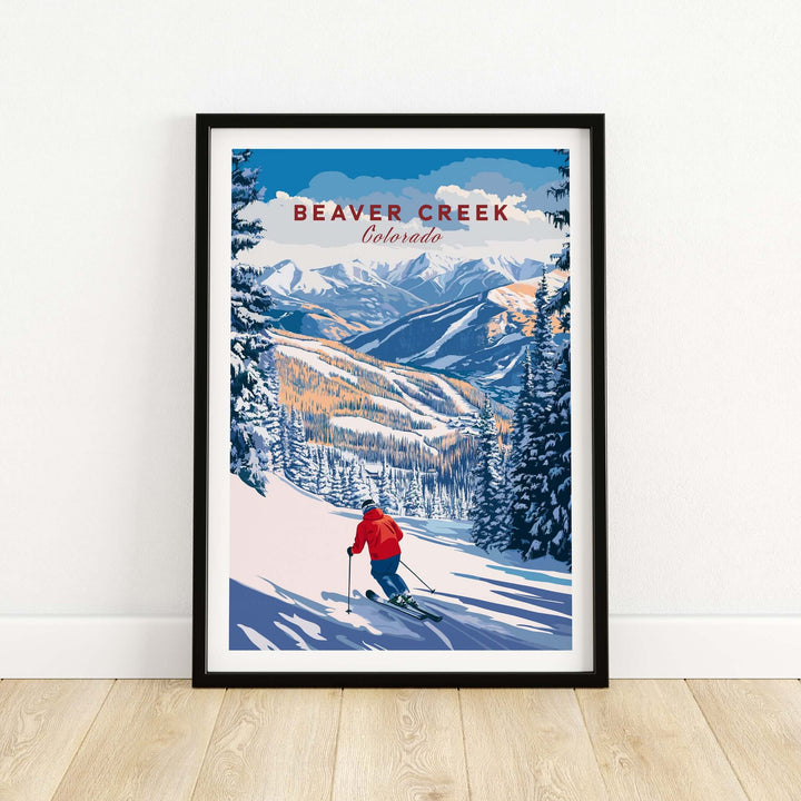 Beaver Creek Colorado downhill skier poster showcasing winter sports and alpine scenery.