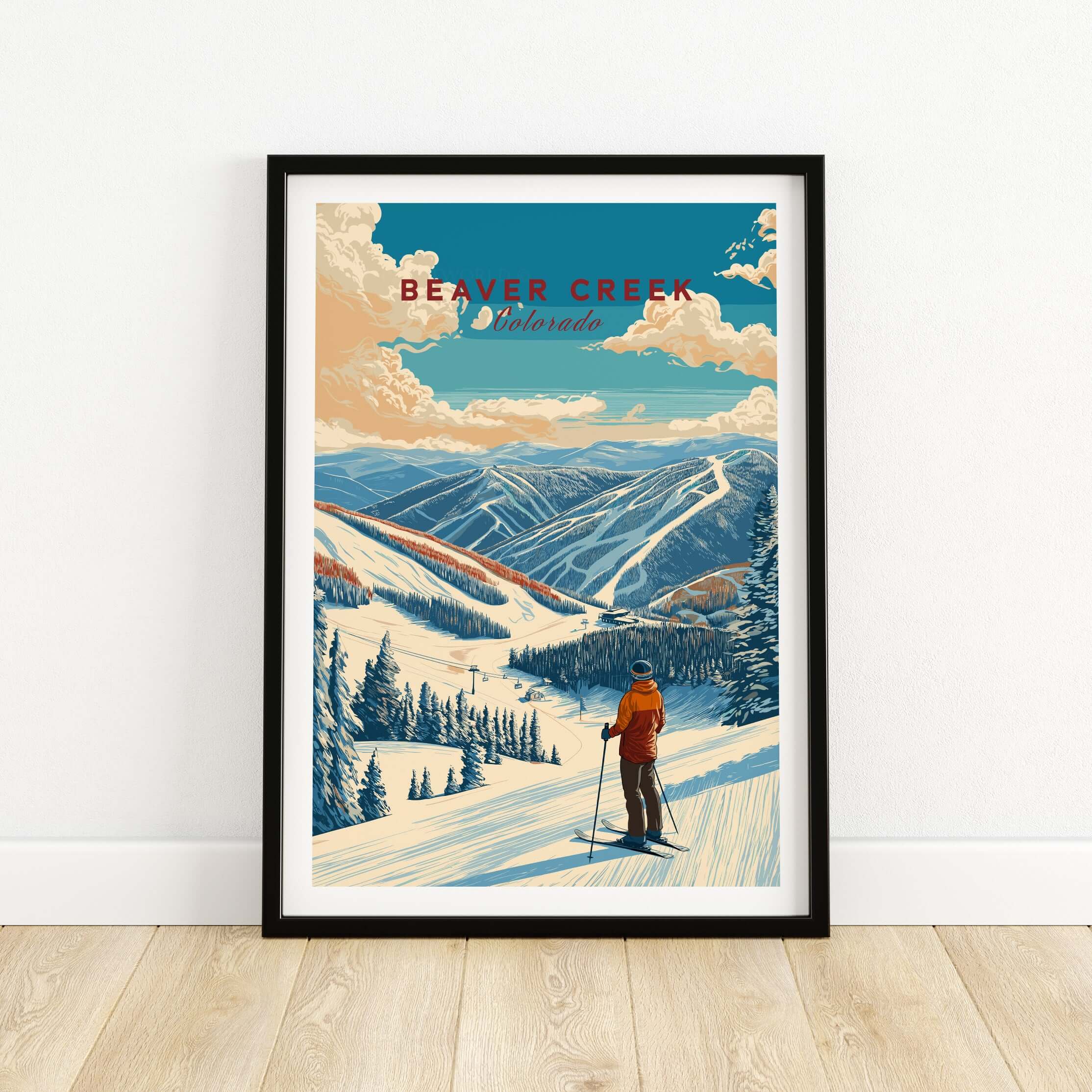 Beaver Creek Colorado Mountain View Ski Print - Scenic Slope Wall Art showcasing snowy mountain slopes and ski trails.