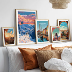 Beaver Creek Colorado Ski Lift Sunset Print - Mountain Gondola Wall Art displayed in a modern living room setting