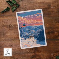 Beaver Creek Colorado Ski Lift Sunset Print - Mountain Gondola Wall Art showcasing scenic ski resort landscape.