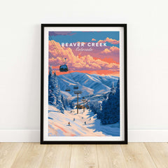 Beaver Creek Colorado Ski Lift Sunset Print - Mountain Gondola Wall Art featuring scenic ski slopes and vibrant sunset.