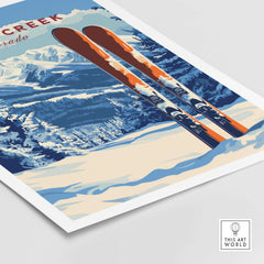 Beaver Creek Colorado Ski Poster - Rocky Mountain Winter Art Print featuring vibrant skis against a snowy mountain backdrop.