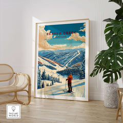 Beaver Creek Colorado Mountain View Ski Print - Scenic Slope Wall Art displayed in a modern living room.