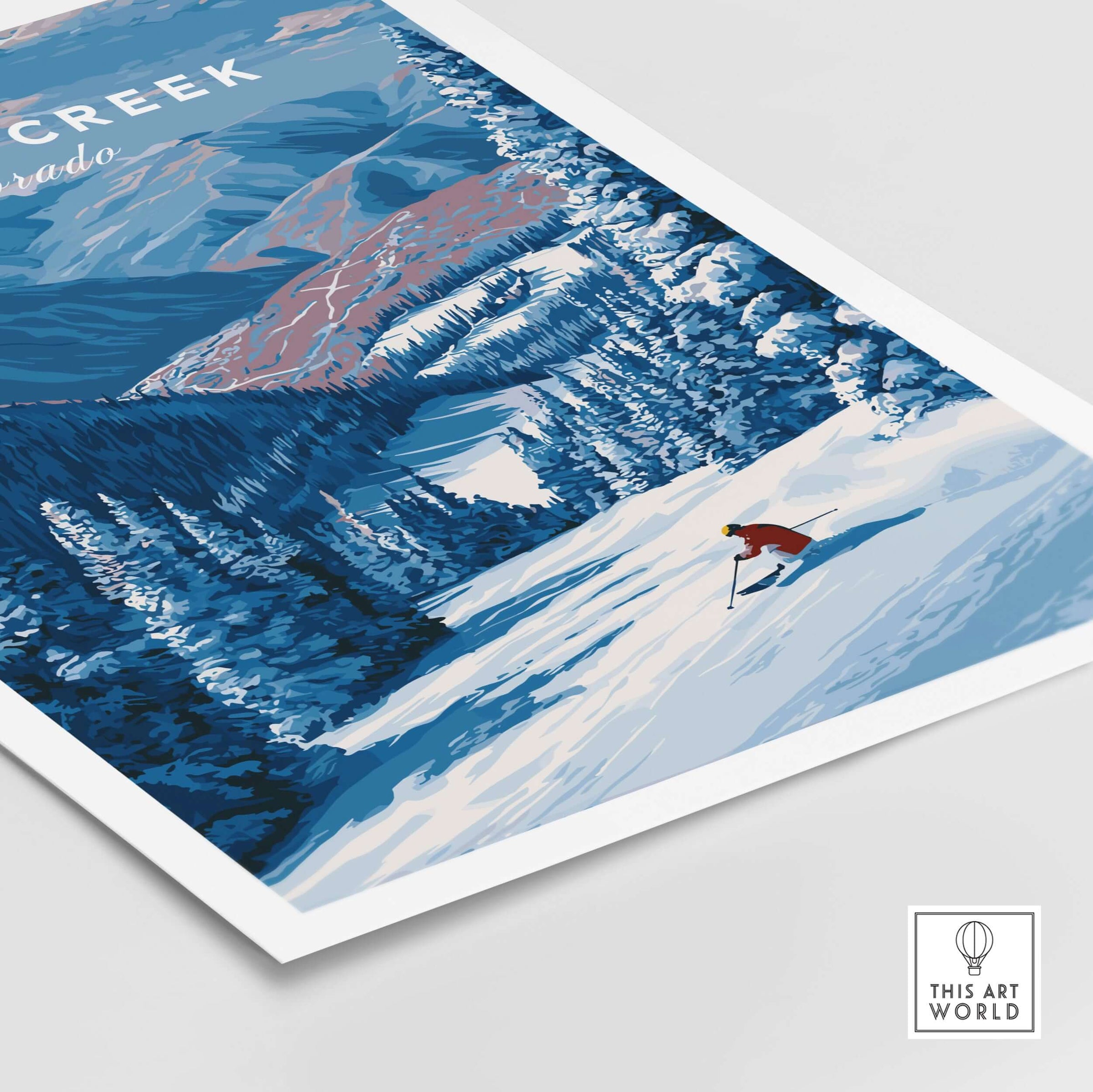 Beaver Creek Colorado Solo Skier Wall Art - Mountain Adventure Print featuring a skier in snowy mountains.