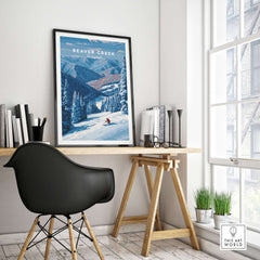 Beaver Creek Colorado Solo Skier Wall Art - Mountain Adventure Print showcased in a modern office setting.