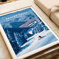 Beaver Creek Colorado Solo Skier Wall Art - Mountain Adventure Print showcasing a skier in a snowy mountain landscape.