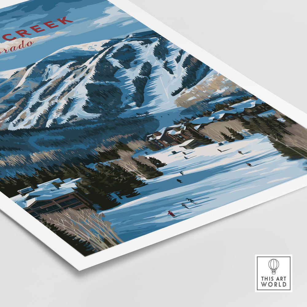 Beaver Creek Colorado village ski resort panoramic print featuring snowy mountains and winter activities.