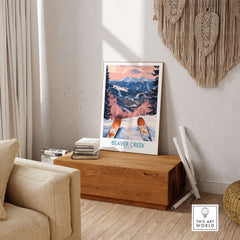 Beaver Creek Colorado Winter Sunset Ski Print - Colorado Travel Decor showcasing vibrant mountain scenery.