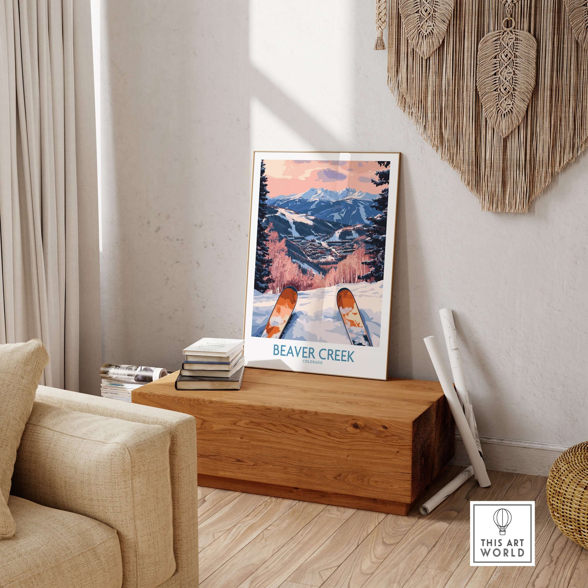 Beaver Creek Colorado Winter Sunset Ski Print - Colorado Travel Decor showcasing vibrant mountain scenery.