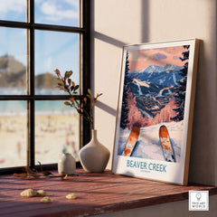Beaver Creek Colorado Winter Sunset Ski Print - Colorado Travel Decor showcasing vibrant slopes and sunset colors.