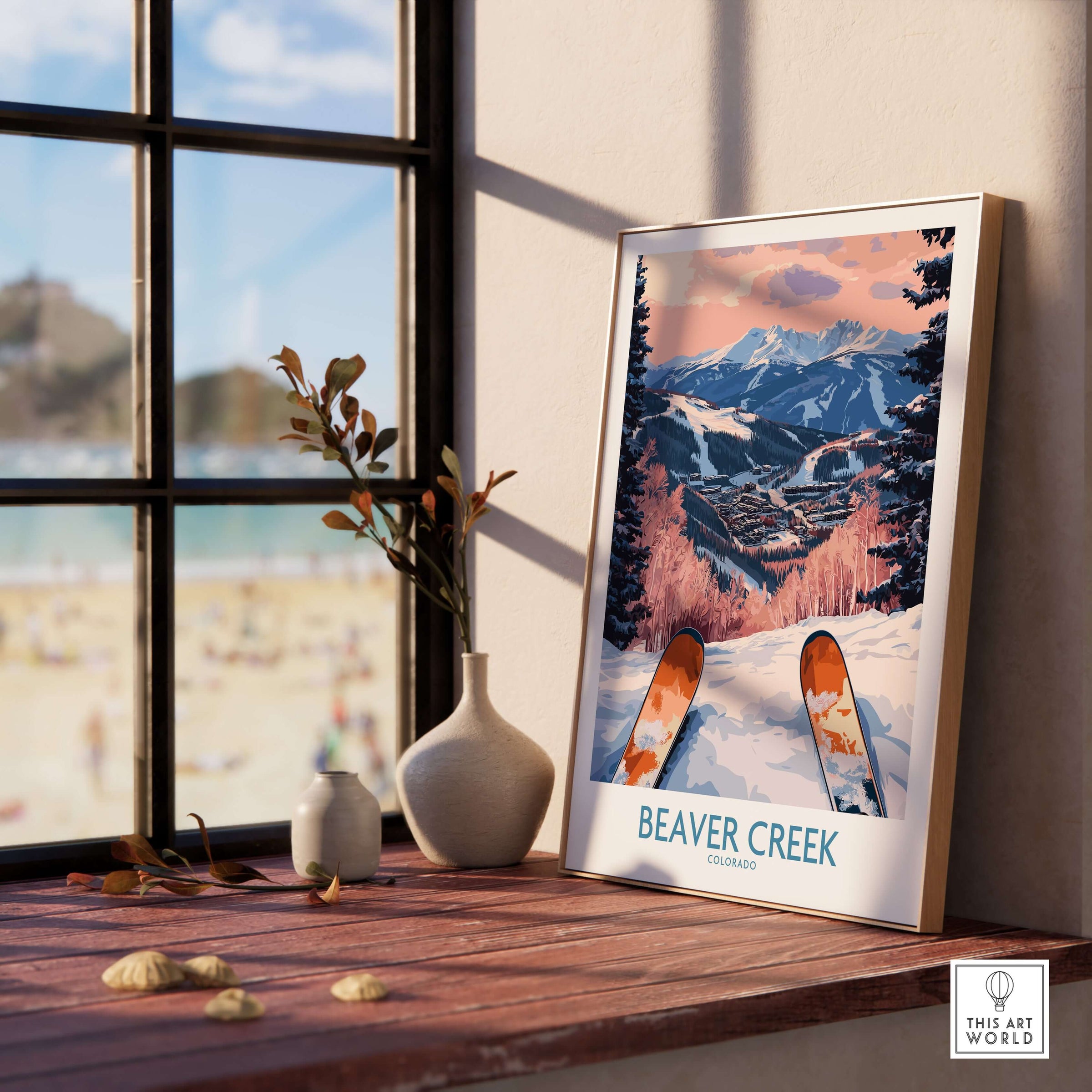 Beaver Creek Colorado Winter Sunset Ski Print - Colorado Travel Decor showcasing vibrant slopes and sunset colors.