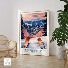 Beaver Creek Colorado Winter Sunset Ski Print - Colorado Travel Decor showcasing vibrant winter colors and snow-covered slopes.