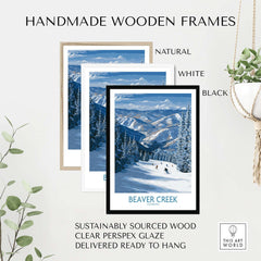 Beaver Creek Colorado Winter Wonderland Wall Art - Group Skiing Landscape framed in natural, white, and black handmade wood frames.