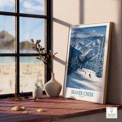 Beaver Creek Colorado Winter Wonderland Wall Art - Group Skiing Landscape framed by a cozy indoor setting.