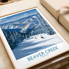 Beaver Creek Colorado Winter Wonderland Wall Art - Group Skiing Landscape featuring snowy mountains and skiers on a winter day.