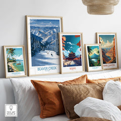 Beaver Creek Colorado Winter Wonderland Wall Art - Group Skiing Landscape showcased among travel-themed artwork.
