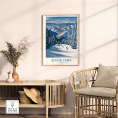 Beaver Creek Colorado Winter Wonderland Wall Art - Group Skiing Landscape displayed in a cozy indoor setting.