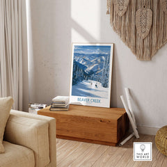 Beaver Creek Colorado Winter Wonderland Wall Art - Group Skiing Landscape displayed in a cozy room setting.