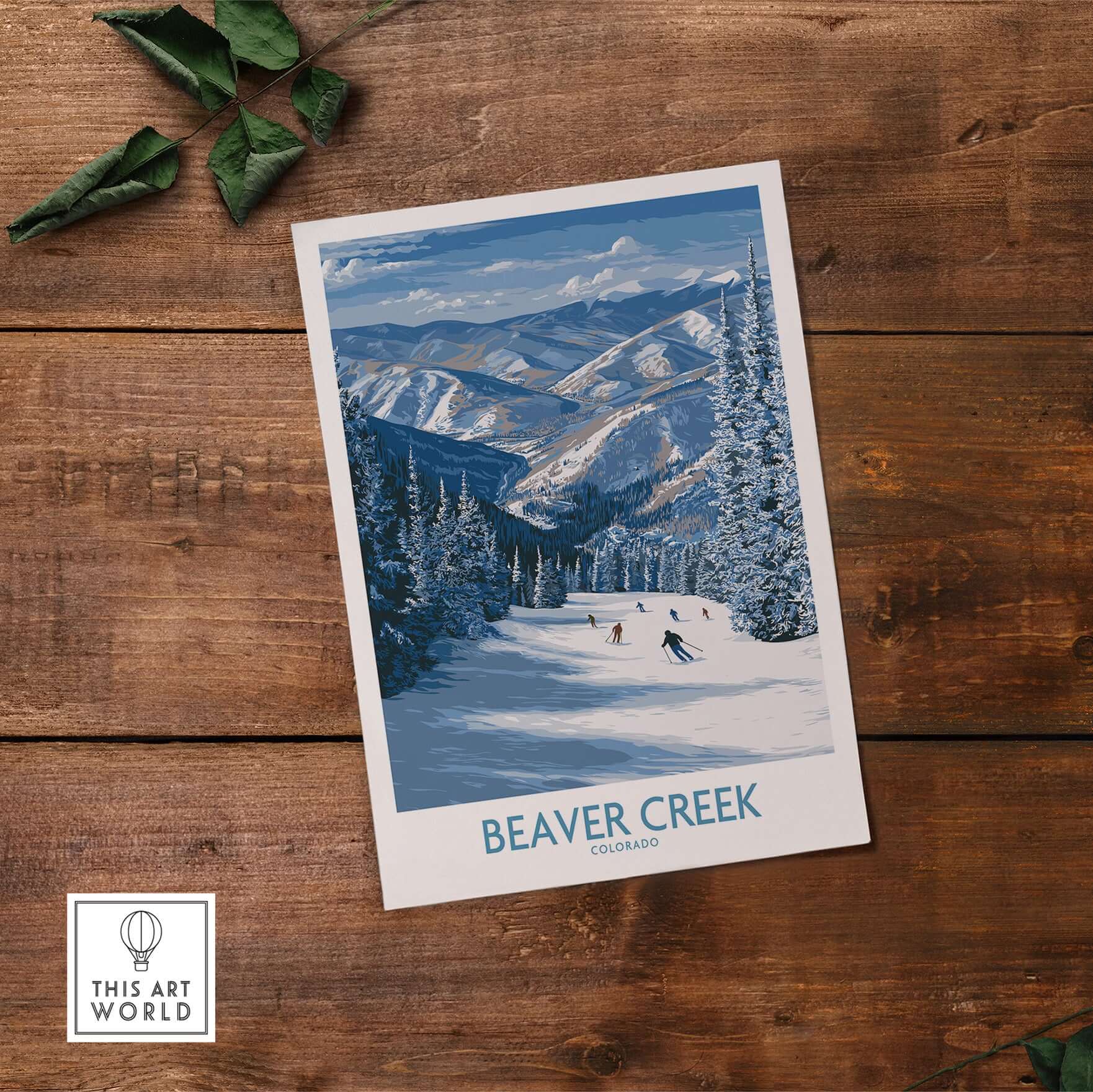 Beaver Creek Colorado Winter Wonderland Wall Art - Group Skiing Landscape featuring skiers and snowy mountains.
