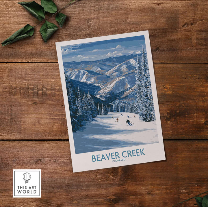 Beaver Creek Colorado winter landscape wall art featuring skiing scenes and snowy mountains.