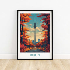 Berlin art print with colorful autumn trees and city skyline in modern wall art style