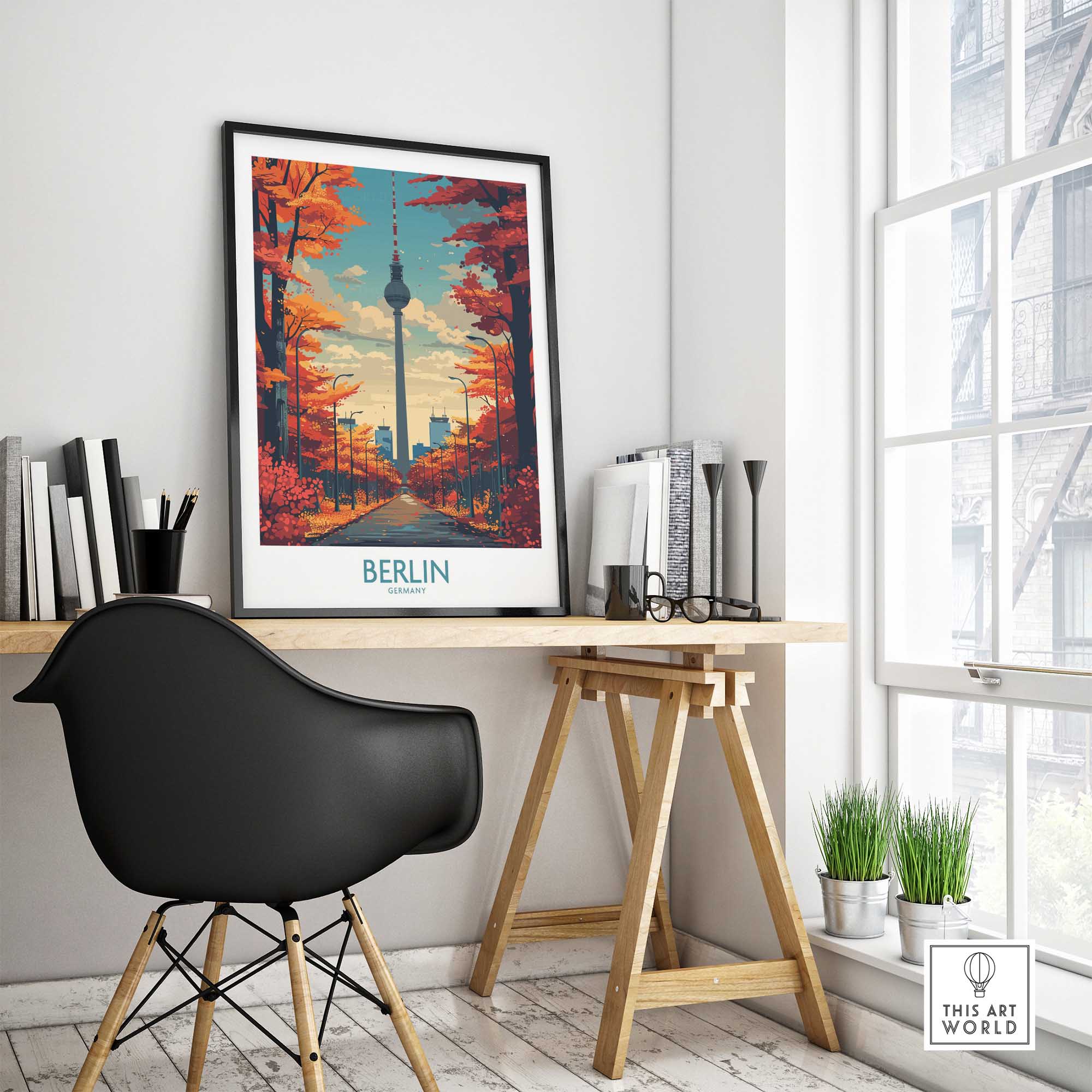 Berlin skyline art print on desk, modern home decor, city wall art, This Art World