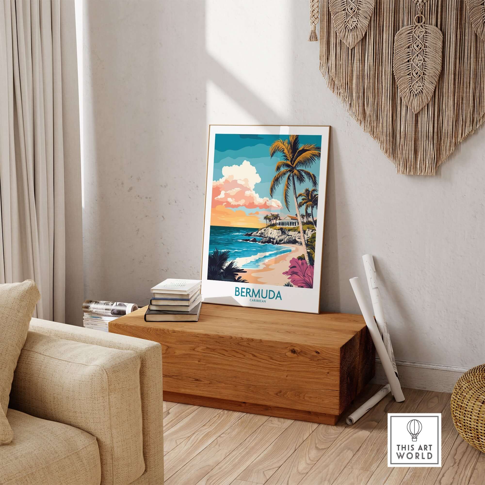 Bermuda Art Print featuring vibrant colors and coastal charm, perfect for home decor.
