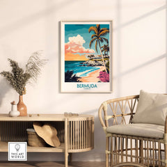 Bermuda Art Print showcasing vibrant colors and serene coastal charm in a stylish interior setting.
