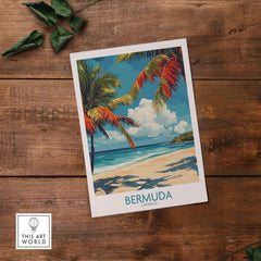 Bermuda Beach Print featuring vibrant palm trees and crystal clear waters that evoke a tropical paradise.