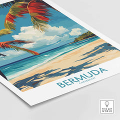 Bermuda Beach Print showcasing vibrant tropical scenery with palm trees and crystal-clear waters.