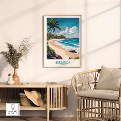 Bermuda Poster showcasing a vibrant landscape of beaches and palm trees, perfect for home decor.
