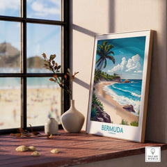 Bermuda Poster showcasing vibrant blue waters and palm trees, adding island beauty to your home decor.