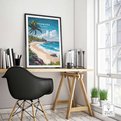 Bermuda Print showcasing a vibrant beach scene with palm trees, perfect for adding a tropical vibe to your decor.