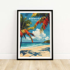 Bermuda Print - Beach Poster showcasing palm trees and a tropical beach landscape.